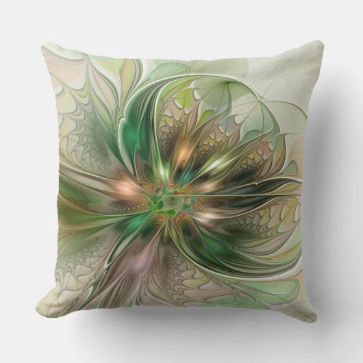 カラフルファンタジーモダン抽象芸術フラクタル花 クッション (正面)