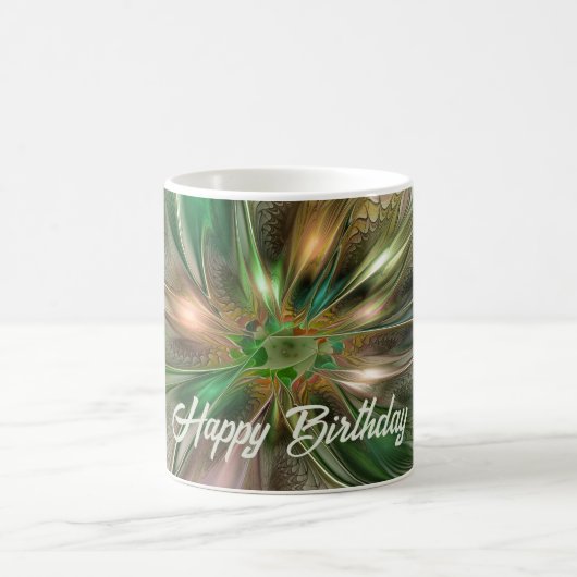 カラフルファンタジーモダン抽象芸術フラクタル花 コーヒーマグカップ (中央)