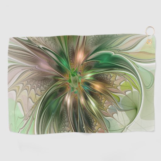 カラフルファンタジーモダン抽象芸術フラクタル花 ゴルフタオル (横)