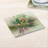 カラフルファンタジーモダン抽象芸術フラクタル花 スクエアペーパーコースター (アングル)