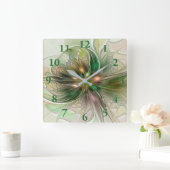 カラフルファンタジーモダン抽象芸術フラクタル花 スクエア壁時計 (ホーム)