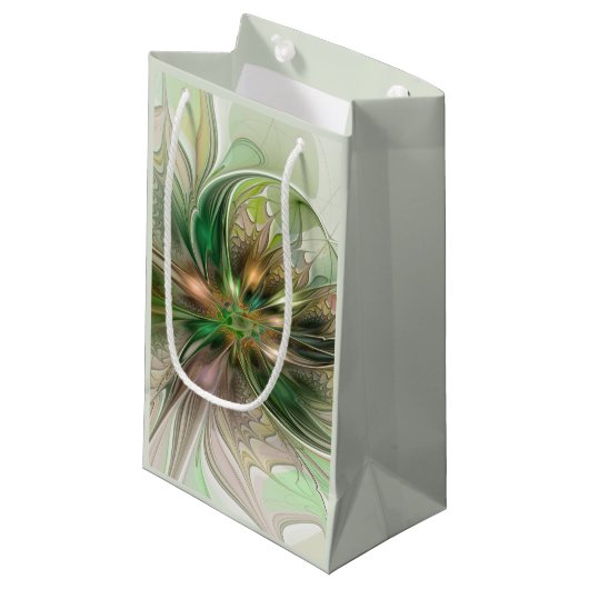 カラフルファンタジーモダン抽象芸術フラクタル花 スモールペーパーバッグ (正面アングル)