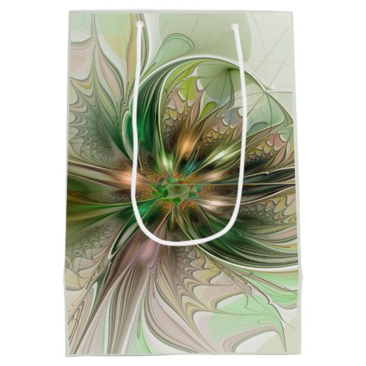 カラフルファンタジーモダン抽象芸術フラクタル花 ミディアムペーパーバッグ (裏面)