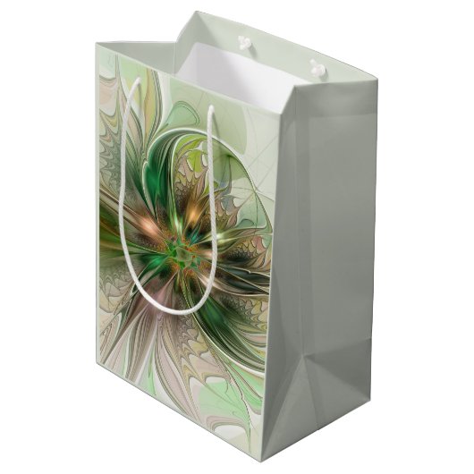 カラフルファンタジーモダン抽象芸術フラクタル花 ミディアムペーパーバッグ (裏面アングル)