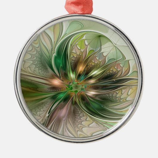 カラフルファンタジーモダン抽象芸術フラクタル花 メタルオーナメント (正面)