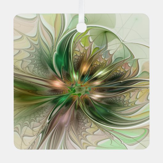 カラフルファンタジーモダン抽象芸術フラクタル花 メタルオーナメント (正面)