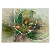 カラフルファンタジーモダン抽象芸術フラクタル花 ラージペーパーバッグ (正面)