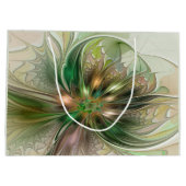 カラフルファンタジーモダン抽象芸術フラクタル花 ラージペーパーバッグ (裏面)