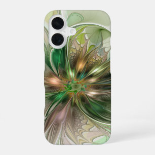カラフルファンタジーモダン抽象芸術フラクタル花 iPhone 16ケース