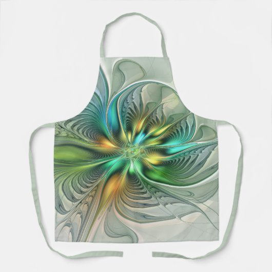 カラフルファンタジーモダン抽象芸術フラワーフラクタル エプロン (正面)
