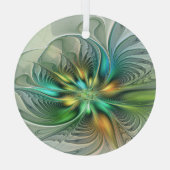 カラフルファンタジーモダン抽象芸術フラワーフラクタル ガラスオーナメント (裏面)