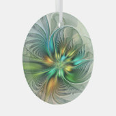 カラフルファンタジーモダン抽象芸術フラワーフラクタル ガラスオーナメント (正面右)