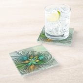 カラフルファンタジーモダン抽象芸術フラワーフラクタル ガラスコースター (アングル)