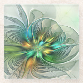 カラフルファンタジーモダン抽象芸術フラワーフラクタル ガラスコースター