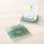 カラフルファンタジーモダン抽象芸術フラワーフラクタル ガラスコースター (アングル)