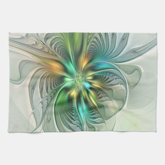 カラフルファンタジーモダン抽象芸術フラワーフラクタル キッチンタオル (横)