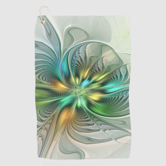 カラフルファンタジーモダン抽象芸術フラワーフラクタル ゴルフタオル (正面)