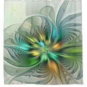 カラフルファンタジーモダン抽象芸術フラワーフラクタル シャワーカーテン (正面)