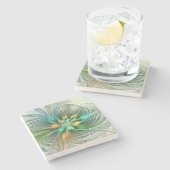 カラフルファンタジーモダン抽象芸術フラワーフラクタル ストーンコースター (横)