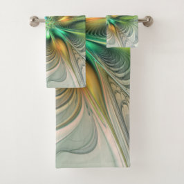 カラフルファンタジーモダン抽象芸術フラワーフラクタル バスタオルセット