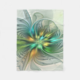 カラフルファンタジーモダン抽象芸術フラワーフラクタル フリースブランケット