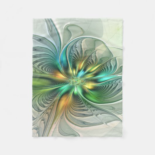 カラフルファンタジーモダン抽象芸術フラワーフラクタル フリースブランケット (正面)