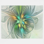 カラフルファンタジーモダン抽象芸術フラワーフラクタル フリースブランケット (正面(横))