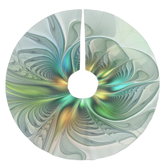 カラフルファンタジーモダン抽象芸術フラワーフラクタル ブラッシュドポリエステルツリースカート (正面)