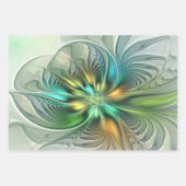 カラフルファンタジーモダン抽象芸術フラワーフラクタル ラッピングペーパーシート (正面)