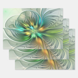 カラフルファンタジーモダン抽象芸術フラワーフラクタル ラッピングペーパーシート