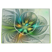 カラフルファンタジーモダン抽象芸術フラワーフラクタル ラージペーパーバッグ (正面)