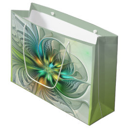 カラフルファンタジーモダン抽象芸術フラワーフラクタル ラージペーパーバッグ