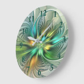 カラフルファンタジーモダン抽象芸術フラワーフラクタル ラージ壁時計 (傾斜)
