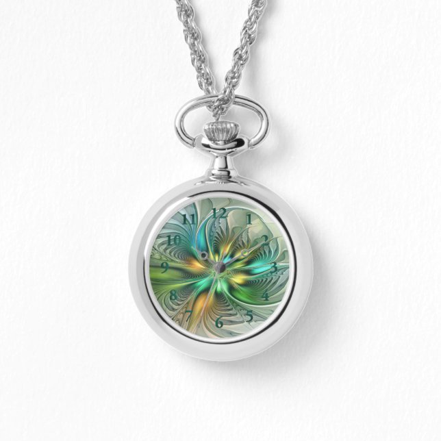 カラフルファンタジーモダン抽象芸術フラワーフラクタル 腕時計 (正面)