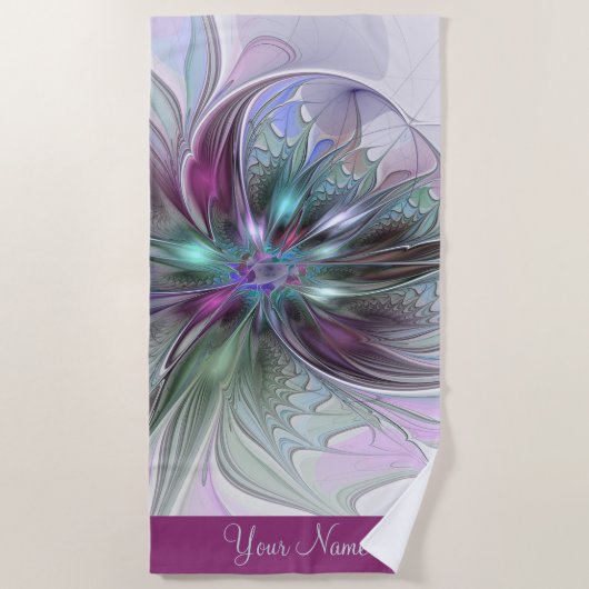 カラフルファンタジーモダン抽象芸術花名 ビーチタオル (正面)