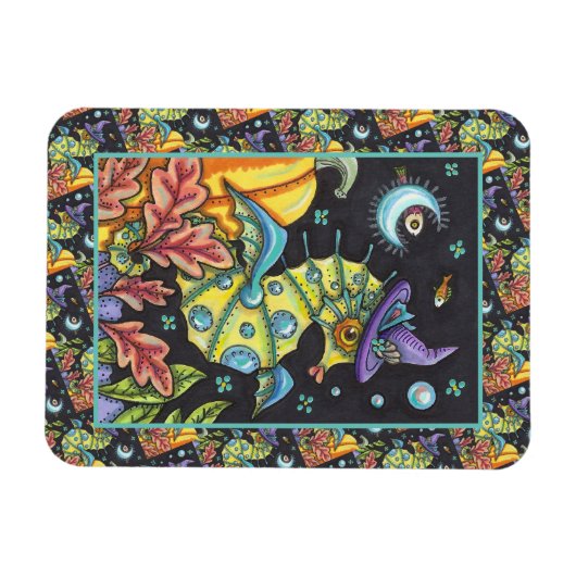 カラフルファンタジー乗馬、ハロウィーン海の魔女 マグネット (横)