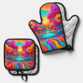 カラフルファンタジー 鍋つかみ&鍋敷きセット (正面/裏面)