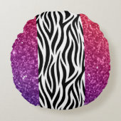 カラフルフェイクグリッターゼブラプリント装飾用クッション ラウンドクッション (正面)