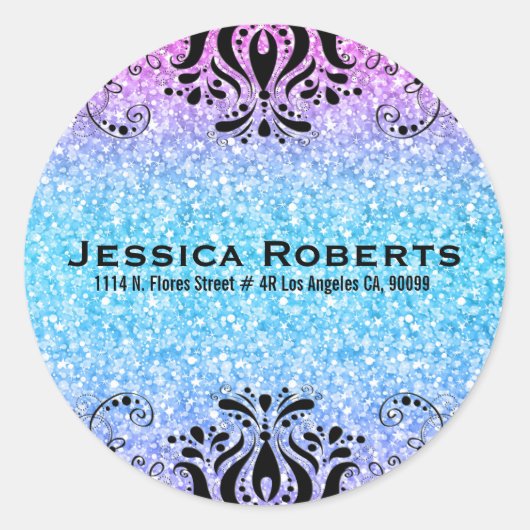 カラフルフェイクグリッター&ブラックレース ラウンドシール (正面)