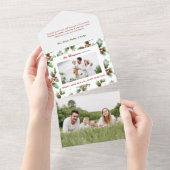 カラフルフェスティバルはっきりしたのChristmas Holly写真 オールインワン招待状 (貼ってはがせる)