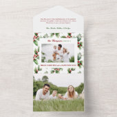 カラフルフェスティバルはっきりしたのChristmas Holly写真 オールインワン招待状 (内側)