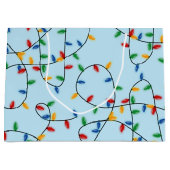 カラフルフェスティバルクリスマスライトパターンブルー ラージペーパーバッグ (正面)