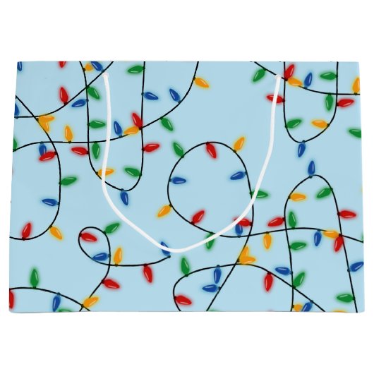 カラフルフェスティバルクリスマスライトパターンブルー ラージペーパーバッグ (正面)