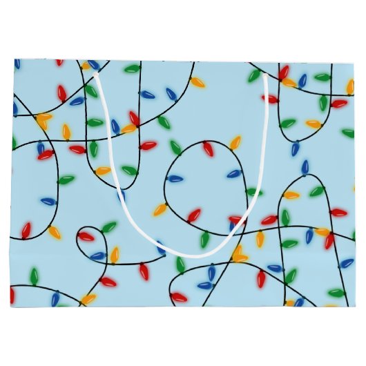 カラフルフェスティバルクリスマスライトパターンブルー ラージペーパーバッグ (裏面)