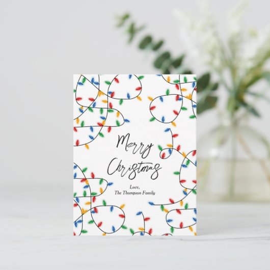 カラフルフェスティバルクリスマスライトパターン シーズンポストカード (スタンド正面)