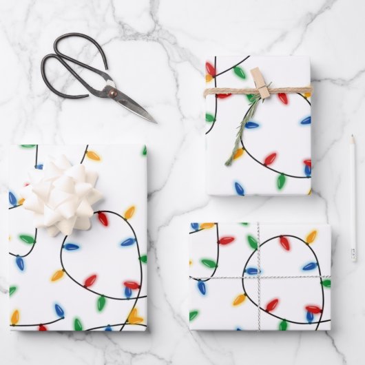 カラフルフェスティバルクリスマスライトパターン ラッピングペーパーシート (正面)