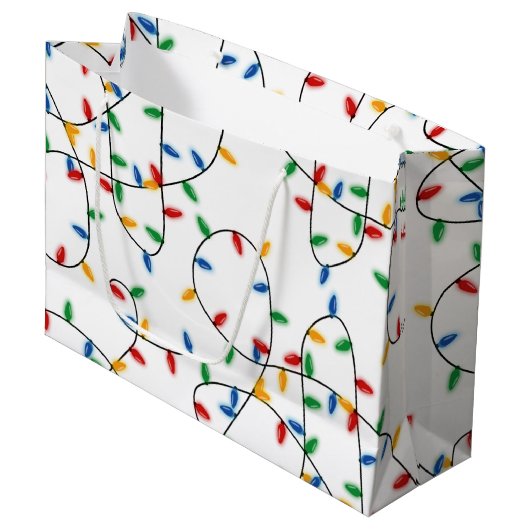 カラフルフェスティバルクリスマスライトパターン ラージペーパーバッグ (正面アングル)