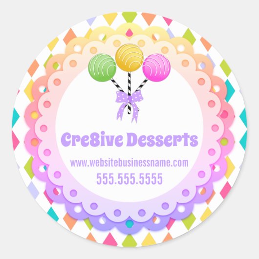 カラフルフェスティバルケーキポップベーカリー包装シール ラウンドシール (正面)