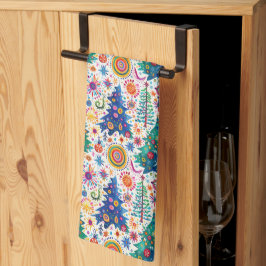 カラフルフェスティバルツリーパターン キッチンタオル