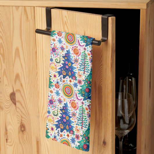 カラフルフェスティバルツリーパターン キッチンタオル (三つ折り)